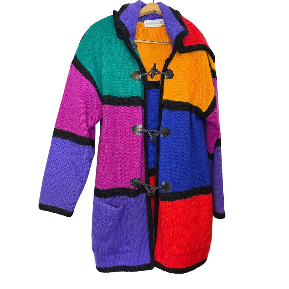 VTG Marisa Christina color block hooded sweater jacket toggle closure. Size L-XL
